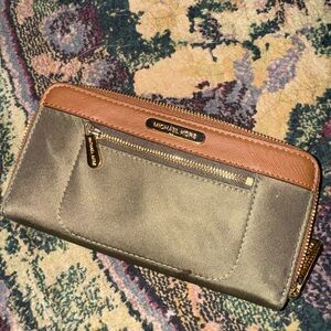 Michael Kors Olive and Tan Zip Wallet